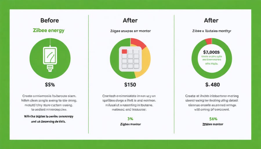 Comparative chart showing reduced energy costs after implementing Zigbee monitoring
