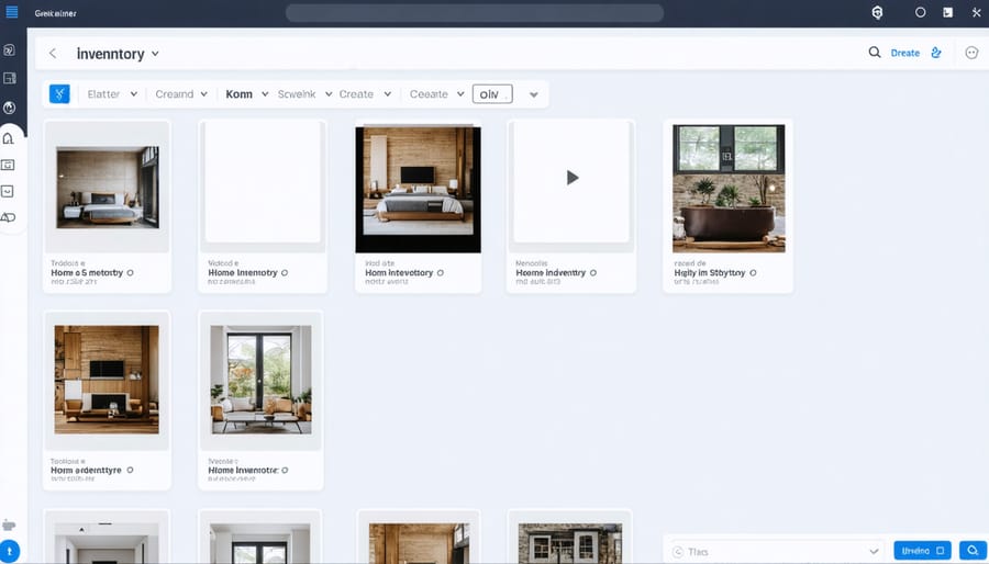 User interface of a home inventory management app displaying organized household items