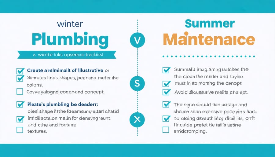 Seasonal plumbing maintenance checklist infographic with winter and summer sections