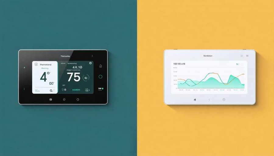 Side-by-side comparison showing a traditional thermostat versus a modern smart home energy monitoring system