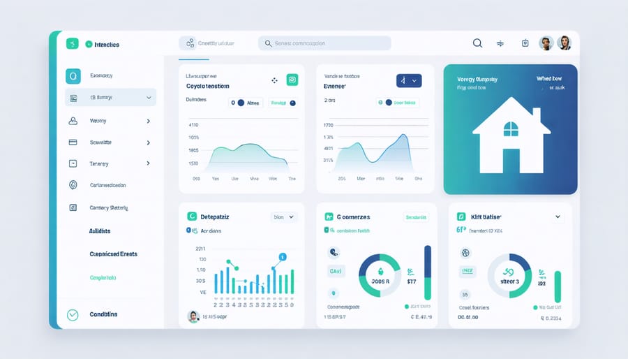 Smart home control center interface displaying multiple connected devices and energy usage statistics