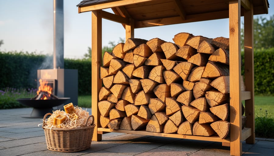 Variety of eco-friendly fireplace fuel options including seasoned hardwood and compressed logs